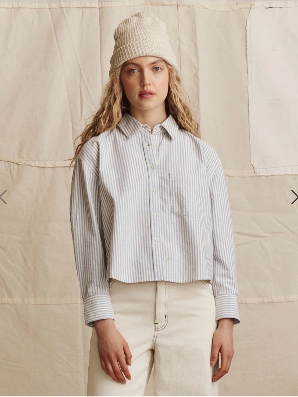 NWT The Great. The Cropped Oxford Shirt in soft blue stripe. Size 0.
